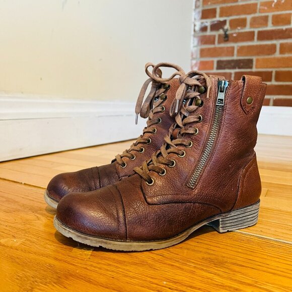 TaraM Womens Size 8 M Brown Leather Zip Laces Ankle Fashion Boots Bootie - Picture 4 of 16